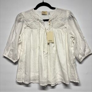 ✨Elie Tahari Embroidered Tie-Front Peasant Blouse Size XS
